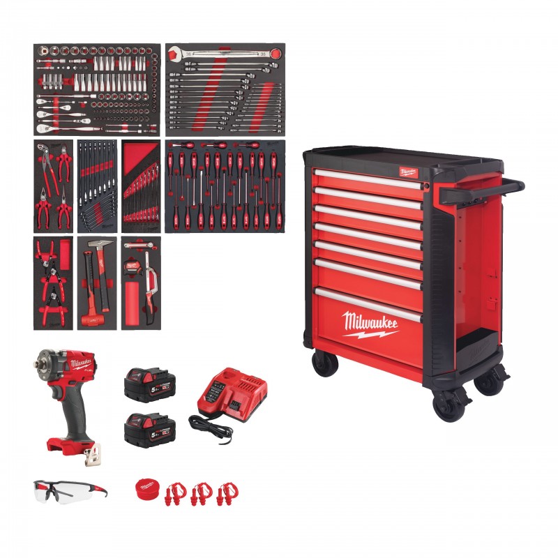 Укомплектованная инструментальная тележка TOOLGUARD™ (версия UK Premium): 7 ящиков, стальной корпус, ширина 30 дюймов (78 см), цвет серый, 246 предметов. (4932498186)