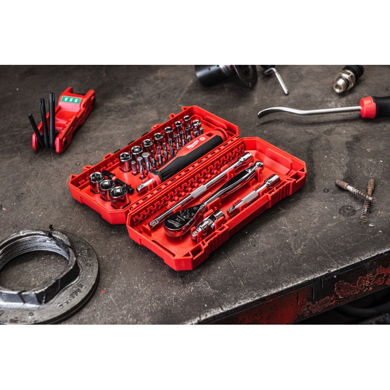 Головки 1/4&quot; с воротком с трещоткой, ударные биты набор 38ед. в пласт. кейсе (4932498381)