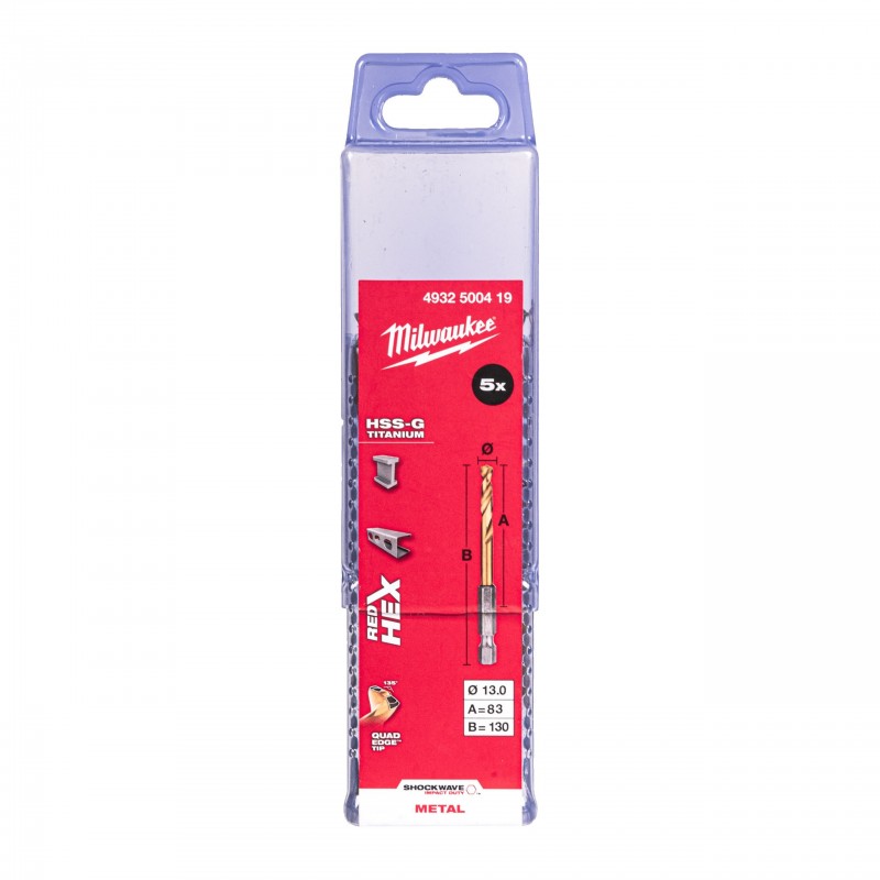 Сверло по металлу RED HEX - SHOCKWAVE™ HSS-TiN 13мм (5шт/уп) (4932500419)