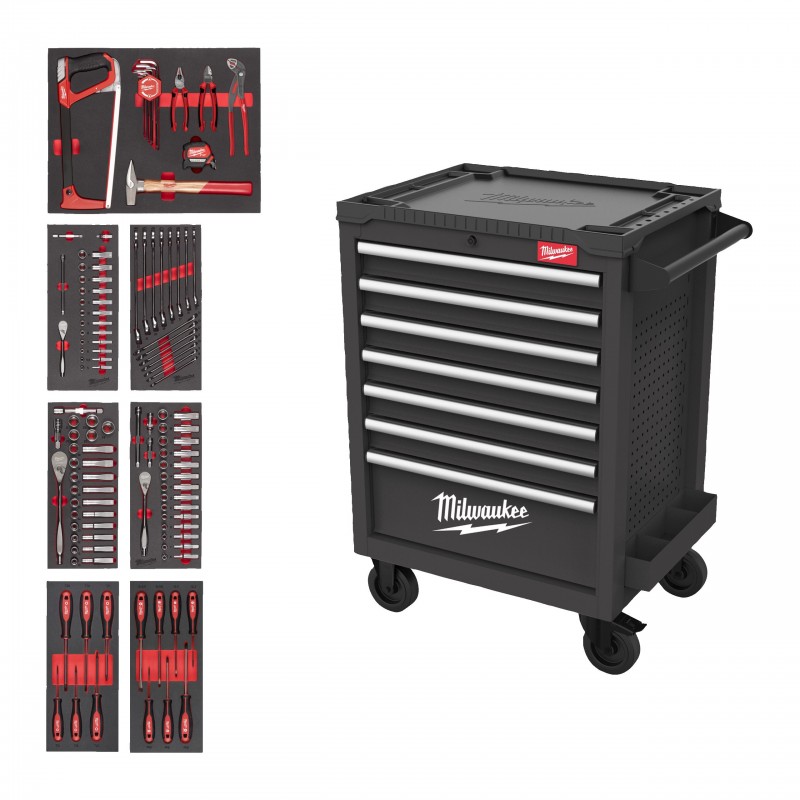 Передвижной стальной шкаф для хранения инструментов TOOLGUARD™ 27˝/69 см с 7 ящиками, 131 предмет - универсальный набор инструментов